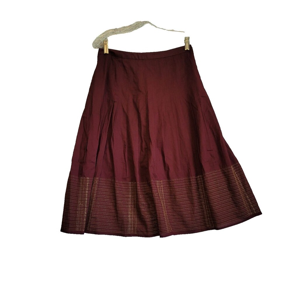 Loft Ann Taylor Skirt O Petite Small Burgundy Gold Hem Border Preppy Office